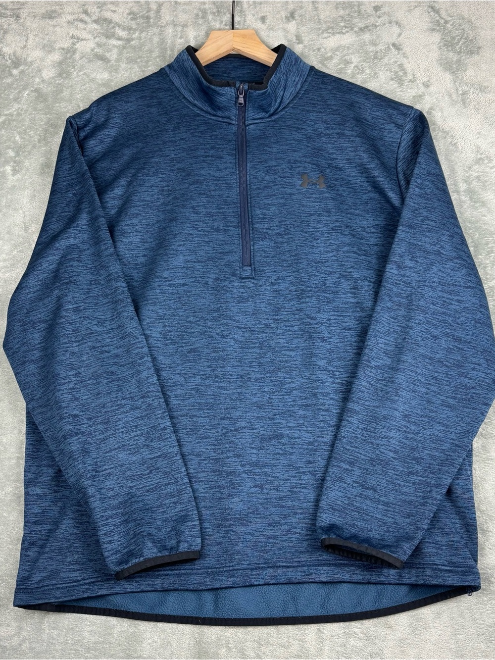 Under Armour Mens 2XL Blue Heathered Fleece 1/2 Zip Pullover Loose Mock Neck